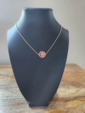 Tory Burch Gold Chain Necklace with Rose Pink Medallion